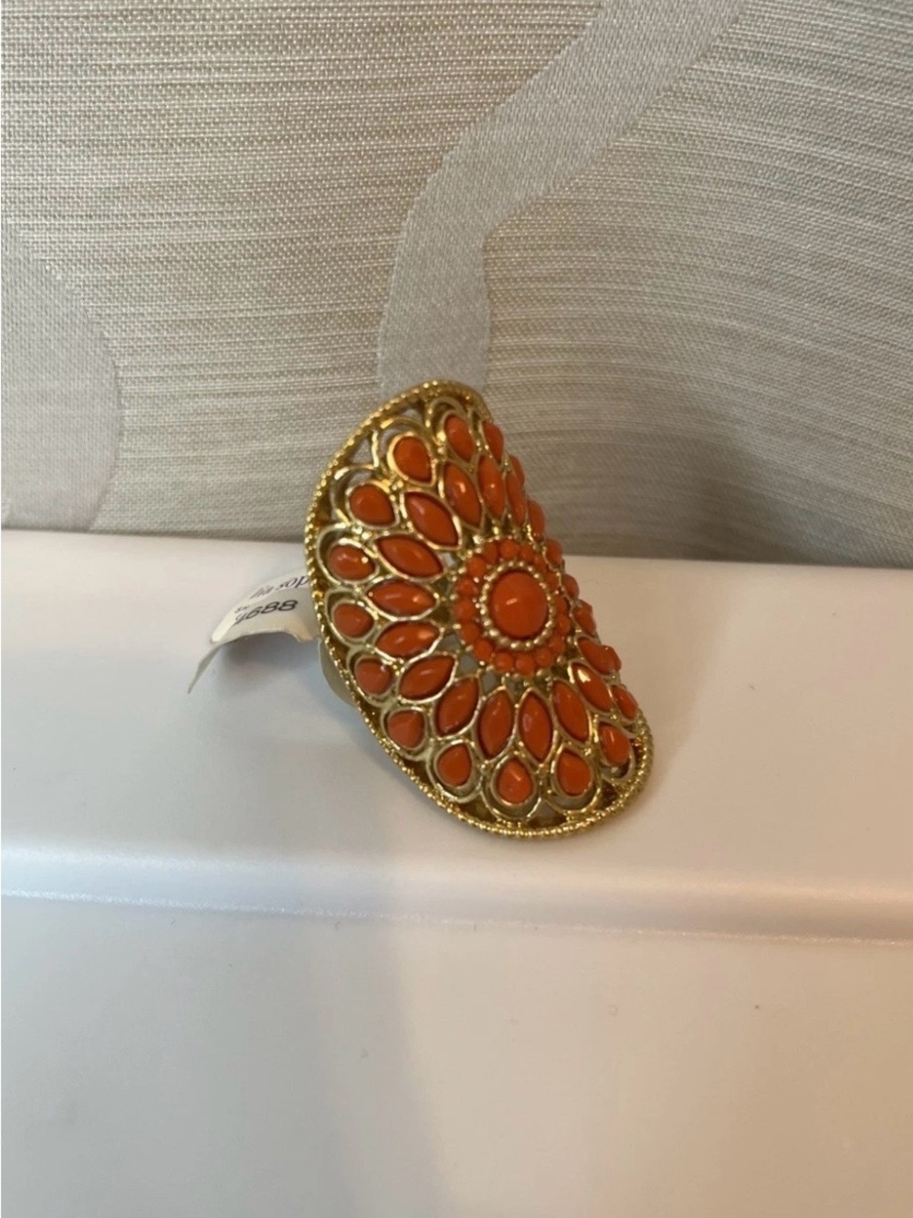 NWT Lia Sophia Cocktail Ring Gold Orange Stones “Persimmon” Size 9 Discontinued